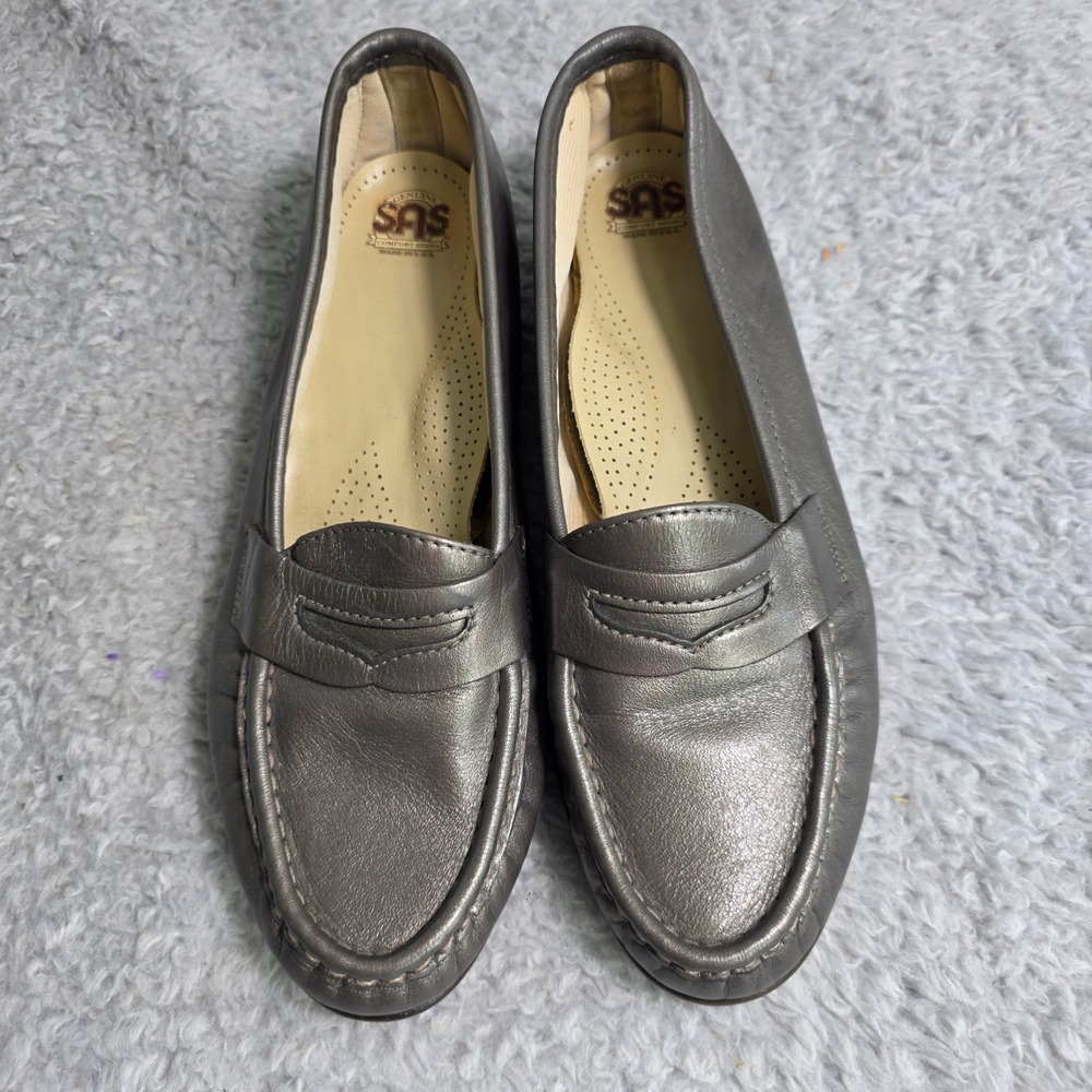 SAS Tripad Penny Loafers Pewter Metallic Leather Soft Lightweight Shoes Womens 8